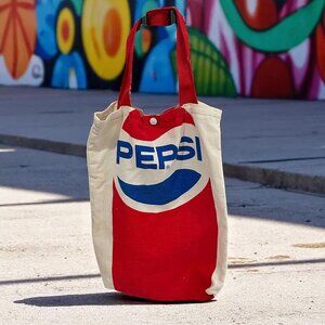 Vintage Pepsi Canvas Tote Bag Red White Blue Retro Logo Graphic Market Bag